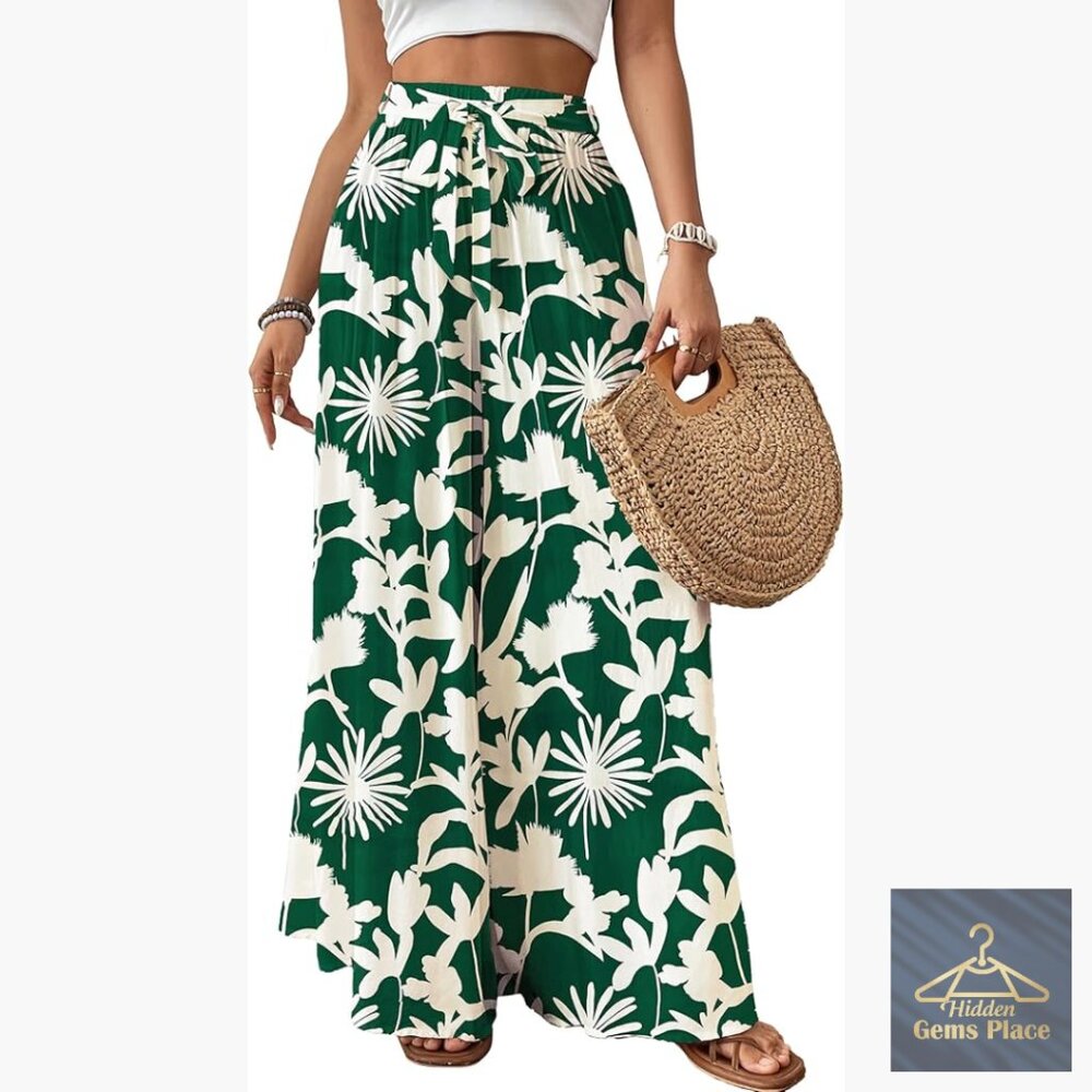 Wide Leg Palazzo Pants High Waisted Flowy Summer Casual Trousers